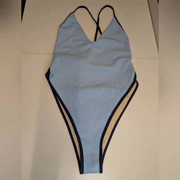 Berlook Blue Contrast Trim One-Piece Swimsuit Size Large NWT - Picture 6 of 13